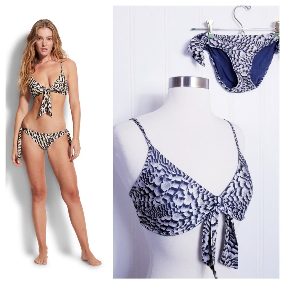 Seafolly Bikini Set Sz 10 Mandalay Twist Tie Underwire Animal Print Brown Tan 2P